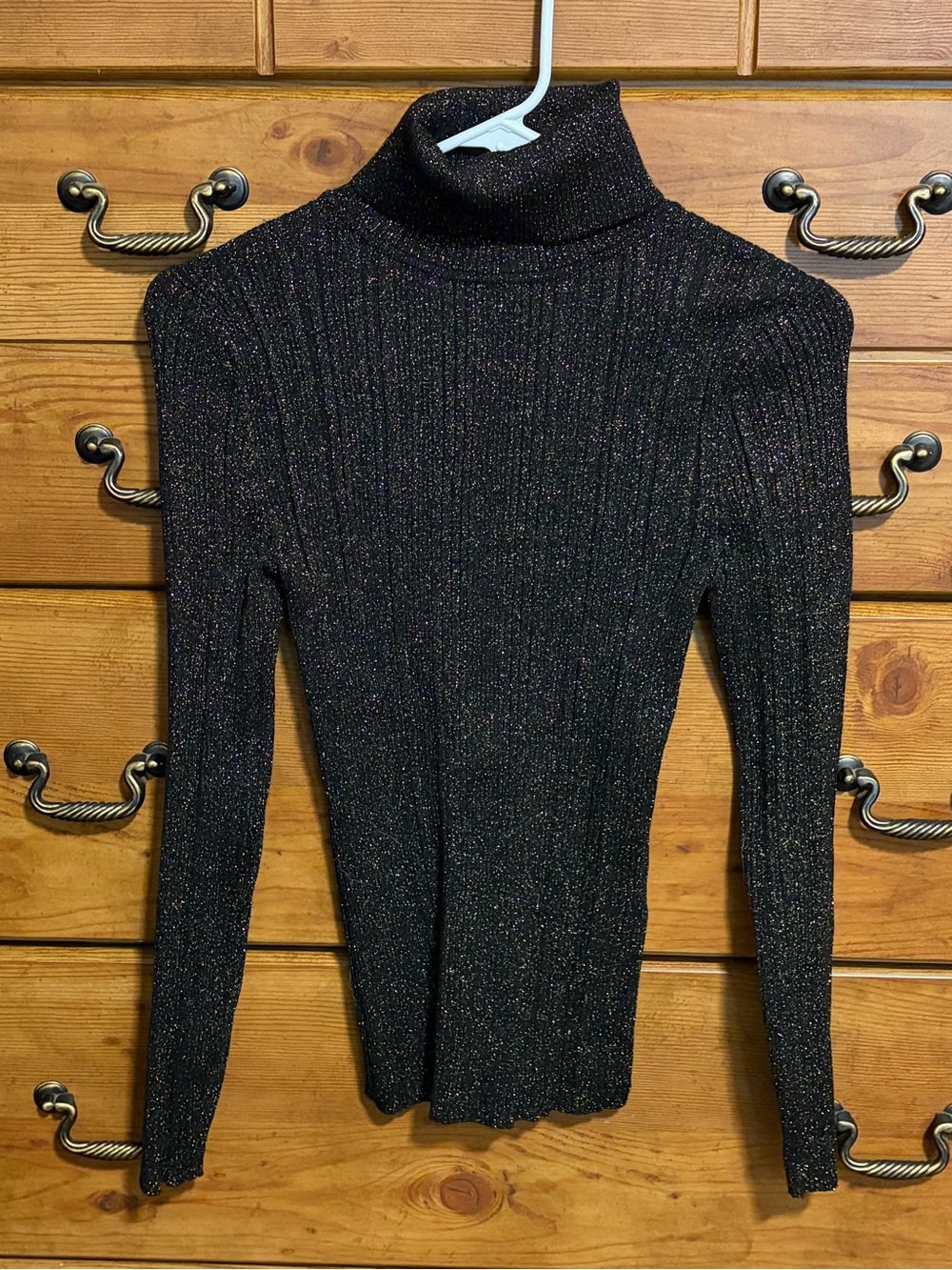 White House Black Market Black Metallic Ribbed Turtleneck